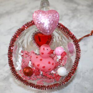 HAND CRAFTED Valentines Day Decor Ornament Table Upcycled Cup Rubber Duck Gift